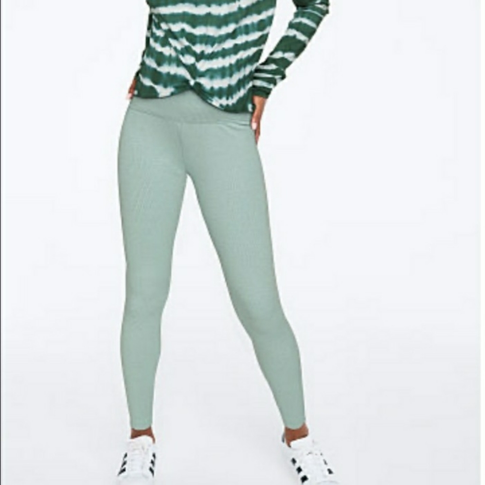 PINK Victoria's Secret green ribbed yoga leggings
